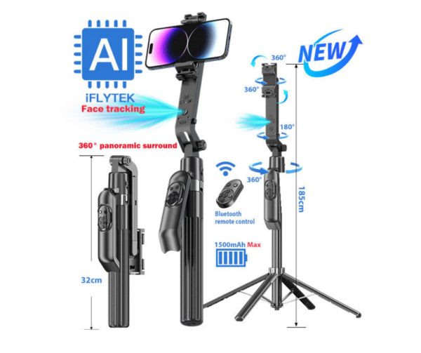 Selfie Stick Smart Q515TK – Trépied 2-en-1, Face Tracking 360°